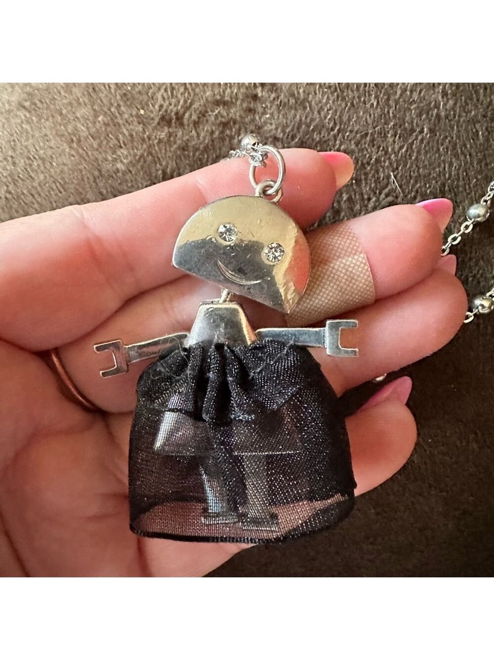 Claire's Moveable Robot in a Dress Pendant Chain Necklace